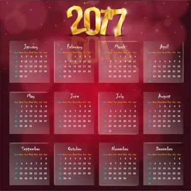 calendar 2017 templates golden 3d transparency