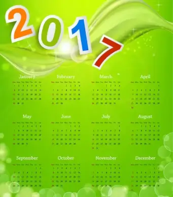 calendar 2017 templates green abstract background