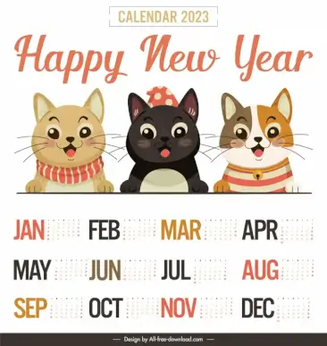 calendar 2023 template cute cartoon kitties sketch