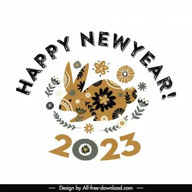 calendar 2023 template cute flat rabbit silhouette flowers texts decor