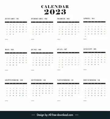 calendar 2023 template elegant classic simple flat plain decor