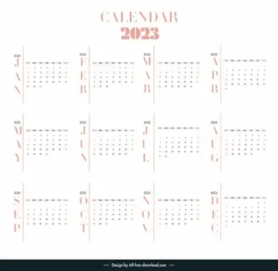 calendar 2023 template elegant plain texts decor