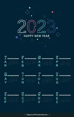 calendar 2023 template flat modern elegant numbers fireworks decor