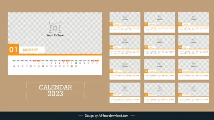 calendar 2023 template flat simple plain checkered design