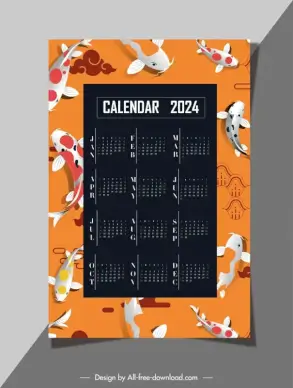 calendar 2024 template classic koi fish decor