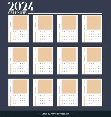 calendar 2024 template classical plain frames 