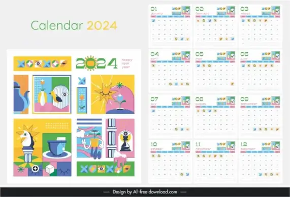 calendar 2024 template cute colorful