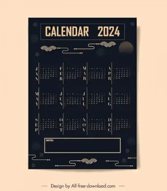 calendar 2024 template dark oriental sky elements 