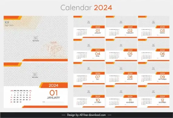 calendar 2024 template flat checkered plain design