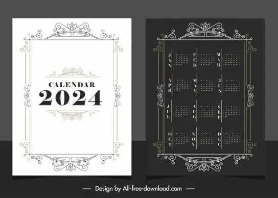 calendar 2024 template symmetric contrast decor elements 
