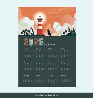 calendar 2025 template classic sea scene 
