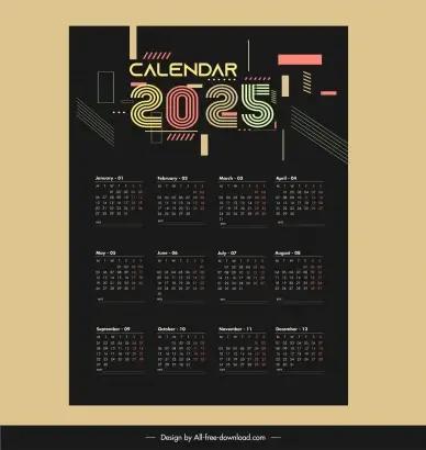 calendar 2025 template dark geometric elegance