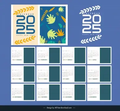 calendar 2025 template elegant leaves decor