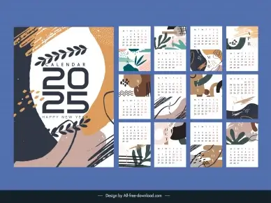 calendar 2025 template retro grunge abstraction