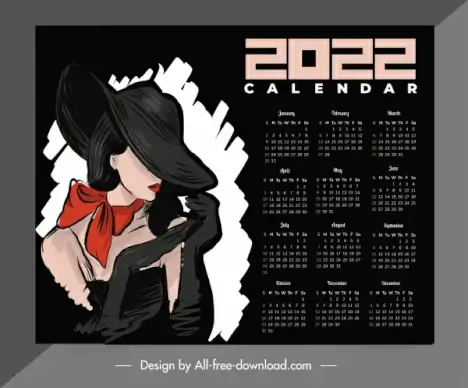 calendar template elegant lady sketch dark handdrawn sketch