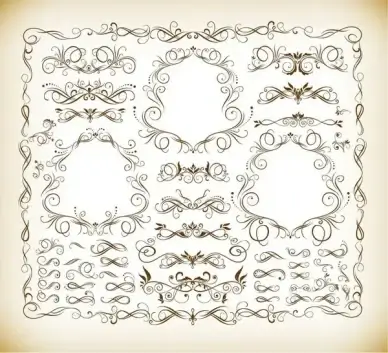calligraphic design elements vector illustration set