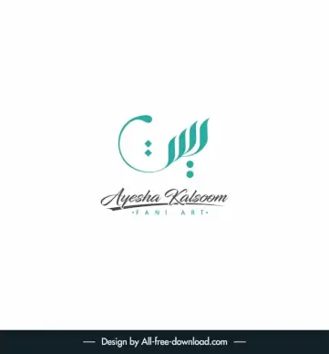 calligraphic logo describing the name as ayesha kalsoom and slogan as fani art template modern flat elegant stylized texts sketch