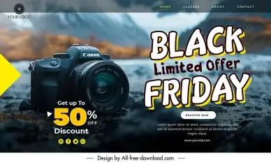 camera discount landing page template elegant contrast closeup mountain scene
