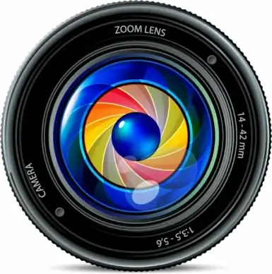 camera len icon shiny colorful realistic design
