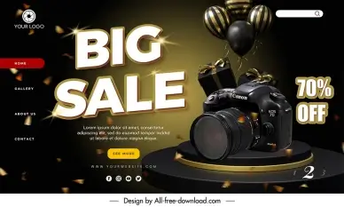 camera store landing page template elegant dark closeup