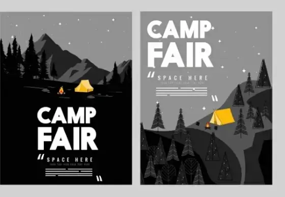 camp fair flyer template mountain night icons dark decor