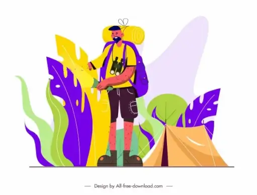 camping activity painting triker tent sketch cartoon design
