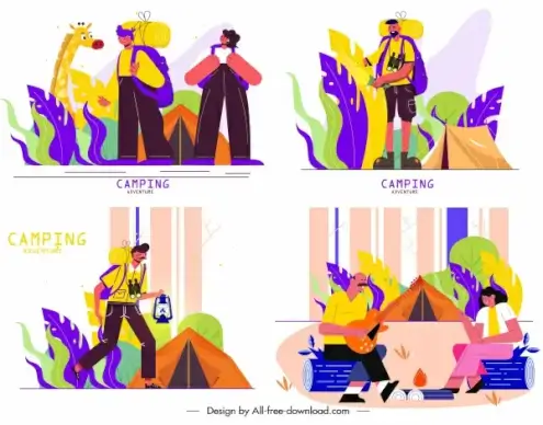 camping activity paintings colorful classic design