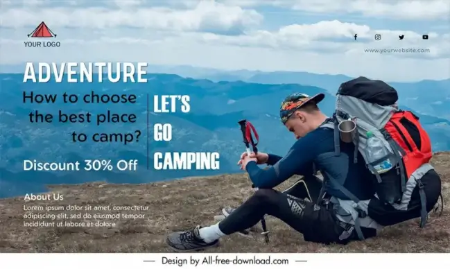 camping banner discount template relax man scene 