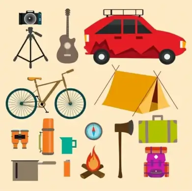 camping design elements various colored icons isolation