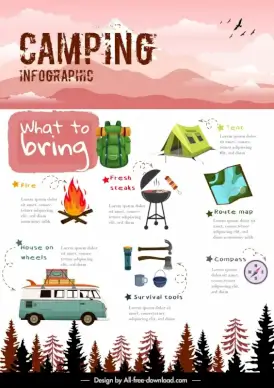 camping infographic template flat retro design 
