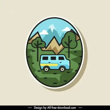 camping  label template classical flat van natural scene 