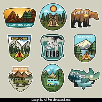 camping  label templates collection flat classical design