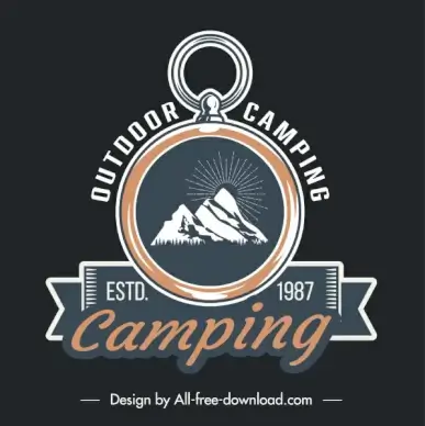 camping logo template classical ring ribbon mountain sketch