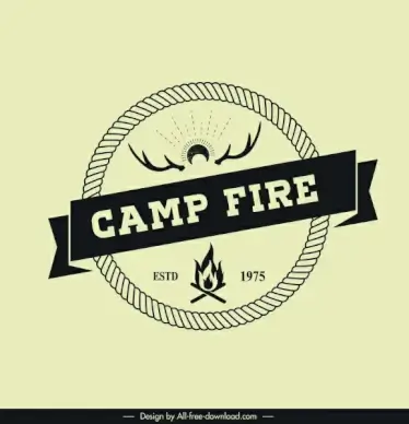 camping logotype classical circle ribbon fire antlers decor