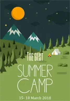 camping poster mountain landscape tent moon icons decor