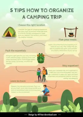 camping tips infographic template cute cartoon characters 