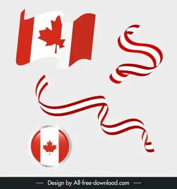  canada flag design elements modern dynamic 3d ribbon waving flag circle shape 