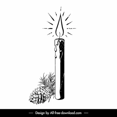 candle pineapple decorative elements black white handdrawn outline