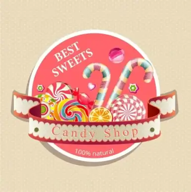 candy shop logotype multicolored 3d design ribbon decor