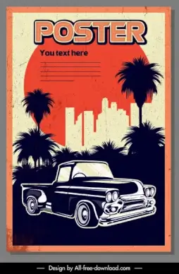 car advertising banner colored retro grunge decor