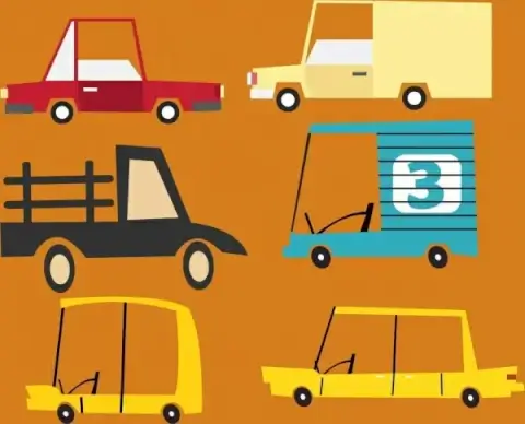 car icons colored flat shapes sketch