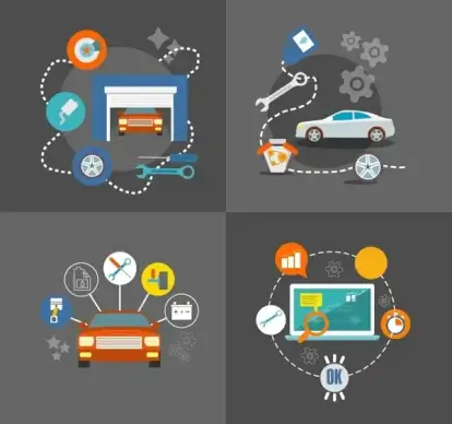 car production process isolated with ui and infographic