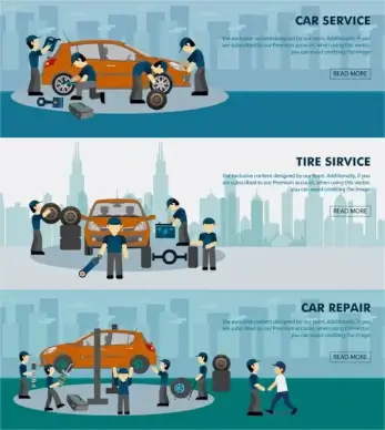 car service banner sets illustration with working human
