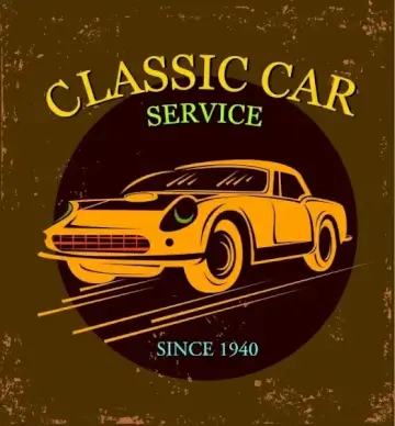 car service banner yellow icon grunge classical design