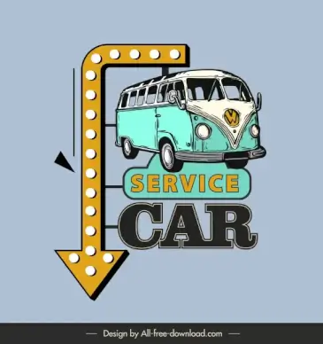 car service sign template retro bus arrow sketch
