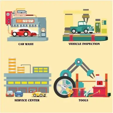 car services vector illustration in colored flat style