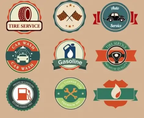 car signs collection various retro design circle shapes