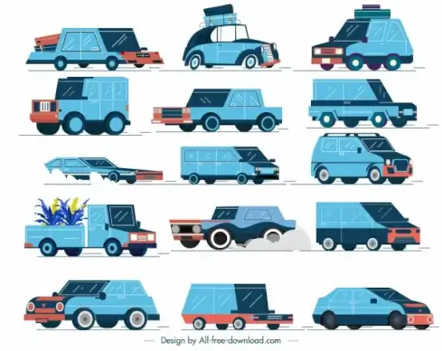 car vehicle icons colored classical 3d sketch