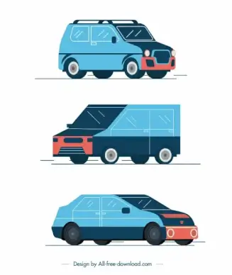 car vehicles icons sedan van sketch classical design