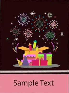 card cover background colorful presents fireworks ornament